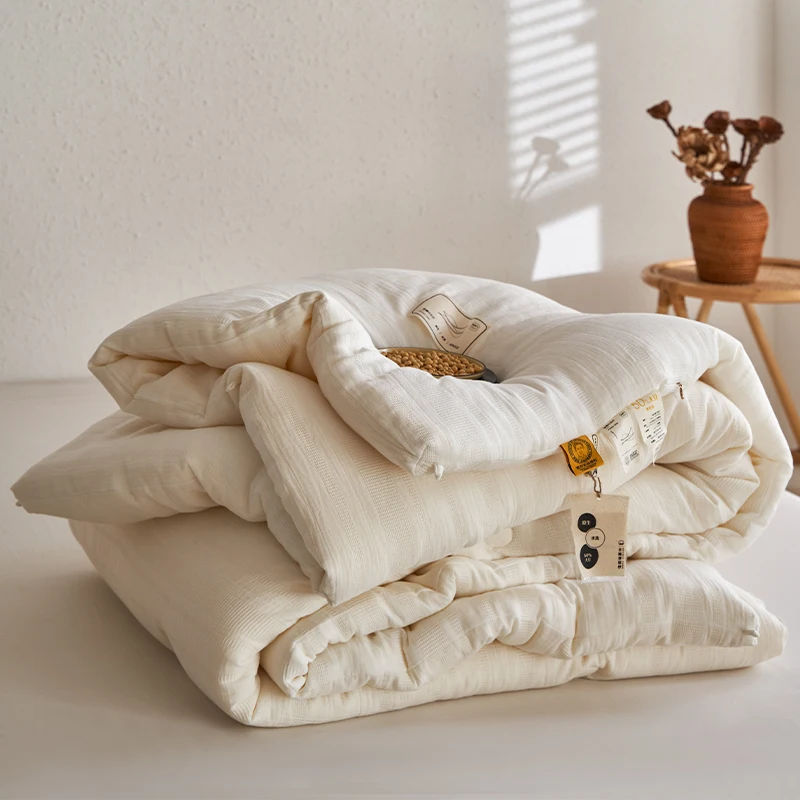hine Waable Soy Fiber Bedding Core Pure Cotton Double Layer Embroidery Thin Spring Autumn Winter Quilt Breathable Moistu...