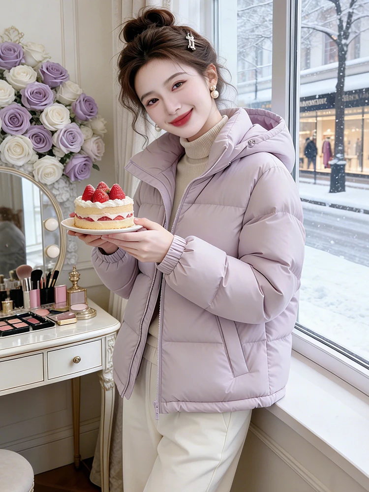 

Корейская утепленная хлопковая куртка-пуховик для женщин: теплая зимняя модель с капюшоном, устойчивая к холоду, для повседневной носки, свободного кроя