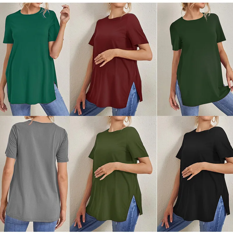 

Maternity Tops Solid Pregnant Short Sleeve Breastfeeding Blouse Top Pregnancy Shirts Women Soild Colour Summer Maternity Tee