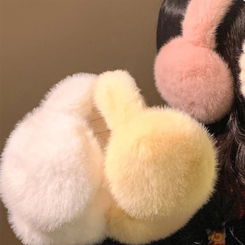 New Winter Women Imitation Rabbit Fur Plush Earmuffs, Cute Solid Color Warm And Antifreeze Foldable Earmuffs For Outdoor Sports