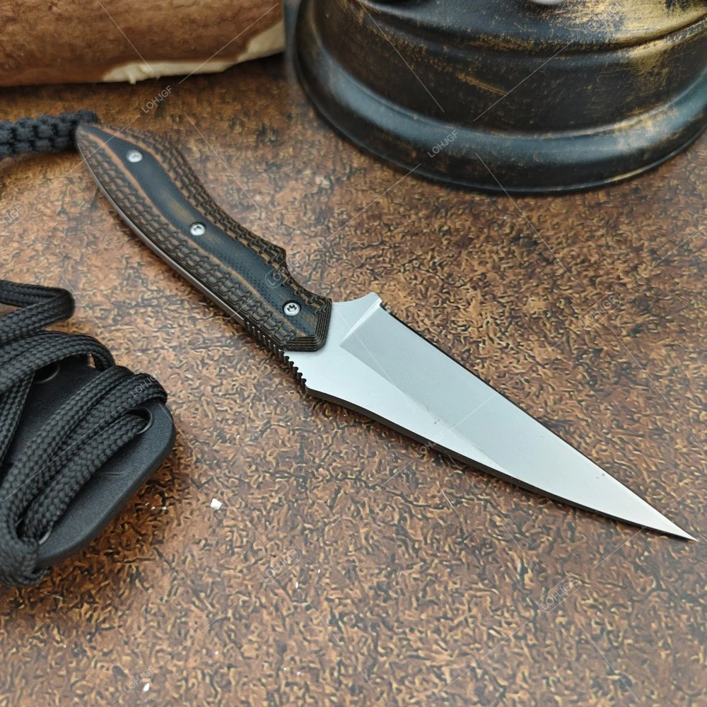 2388 Mini Straight Knife with K Sheath Portable Fishing Durable Small Knives with Lanyard Lightweight Outdoor Hiking EDC Tools