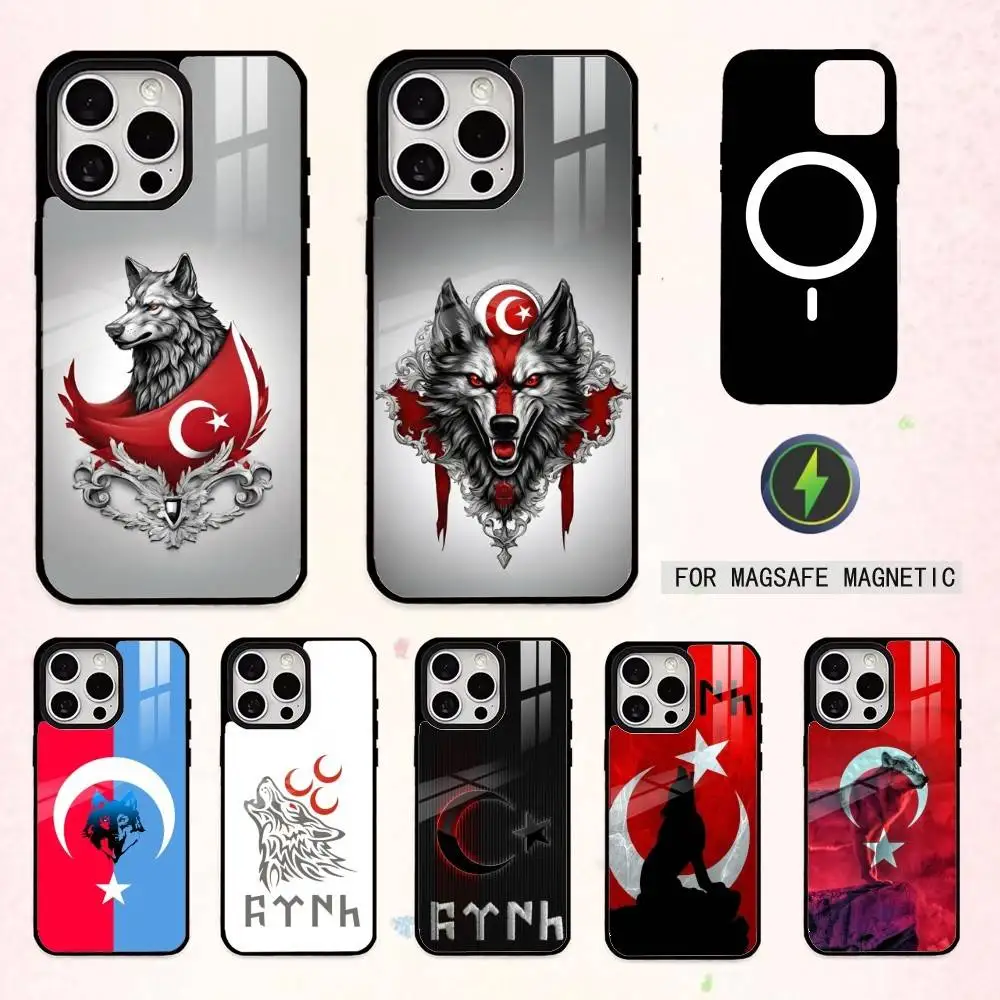

Turk W-Wolf Turkey Flag Phone Case For iPhone17,16,15,14,13,12,11 Plus,Pro Max Magnetic For Magsafe Wireless Charging