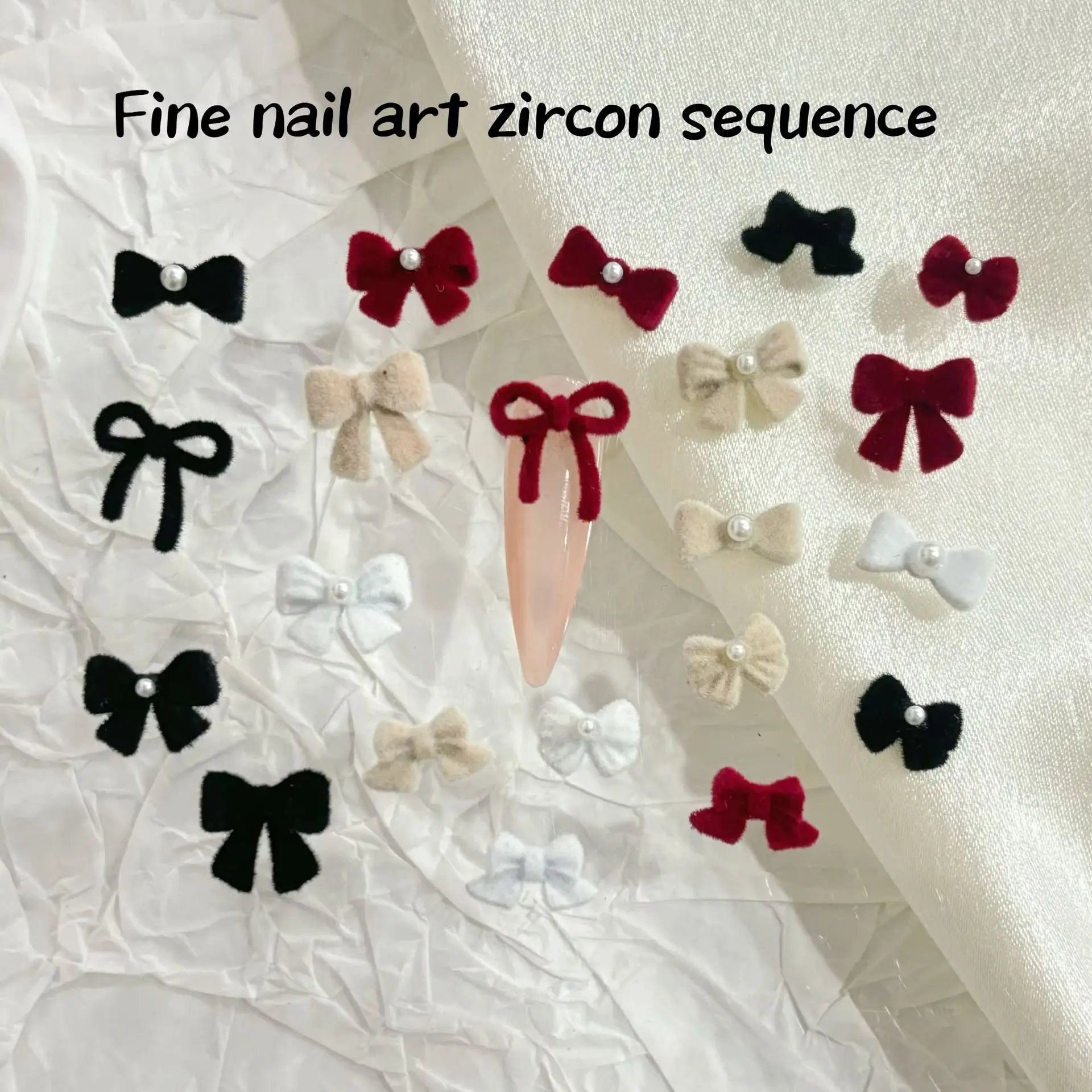 Kaniu – breloques pour ongles en velours, 10 pièces, strass en alliage noir, rouge, blanc, crème, pour décoration Nail Art, bricolage, Salon de manucure