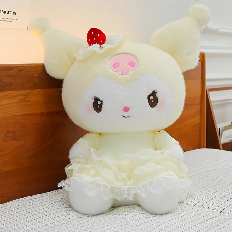 Kawaii Plüschtier Melodie und Kuromi Puppe mit Hochzeitskleid Stofftier Kissen für Kinder Geburtstag Weihnachtsgeschenk Süßes kuscheliges Baby