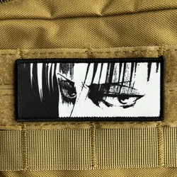 Levi Ackerman Eyes Morale Badge Attack on Titan Anime Patch Stampa con gancio e anello Adesivo per zaino militare tattico dei cartoni animati