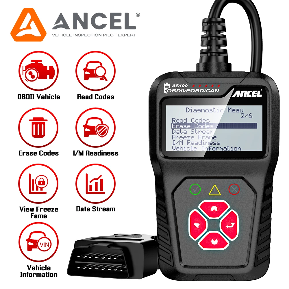 

ANCEL AS100 OBD2 Car Scanner Automotive Vehicle Universal OBD 2 Check Engine Code Reader Fault Diagnostic Scan Tool PK ELM327