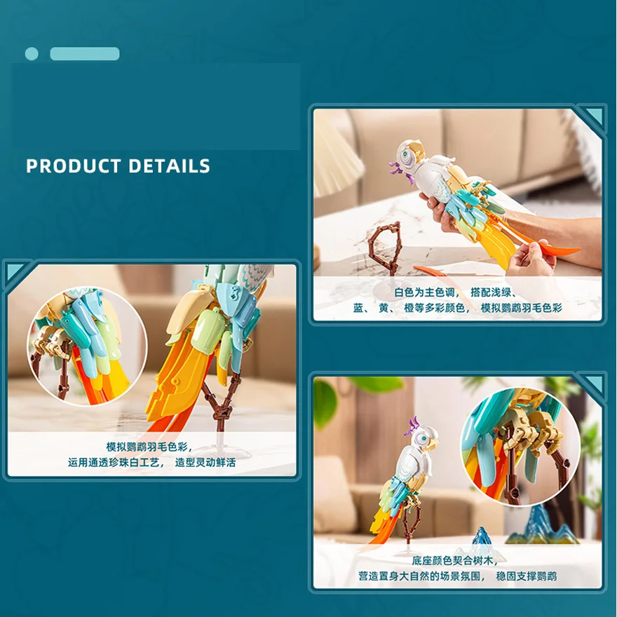 

Simulation DIY Parrot Model Building Blocks Kit Assembly Bird Animal Series Educational Room Ornament MOC Small Bricks Toy Gifts