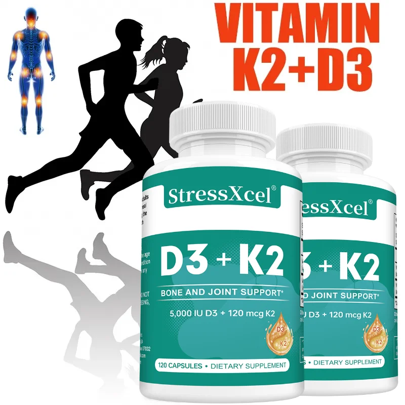 Vitamin D3 5000IU & K2 MK-7 Capsules, Supports Calcium Utilization, Bone, Joint, Cardiovascular & Immune Wellness, Non-GMO