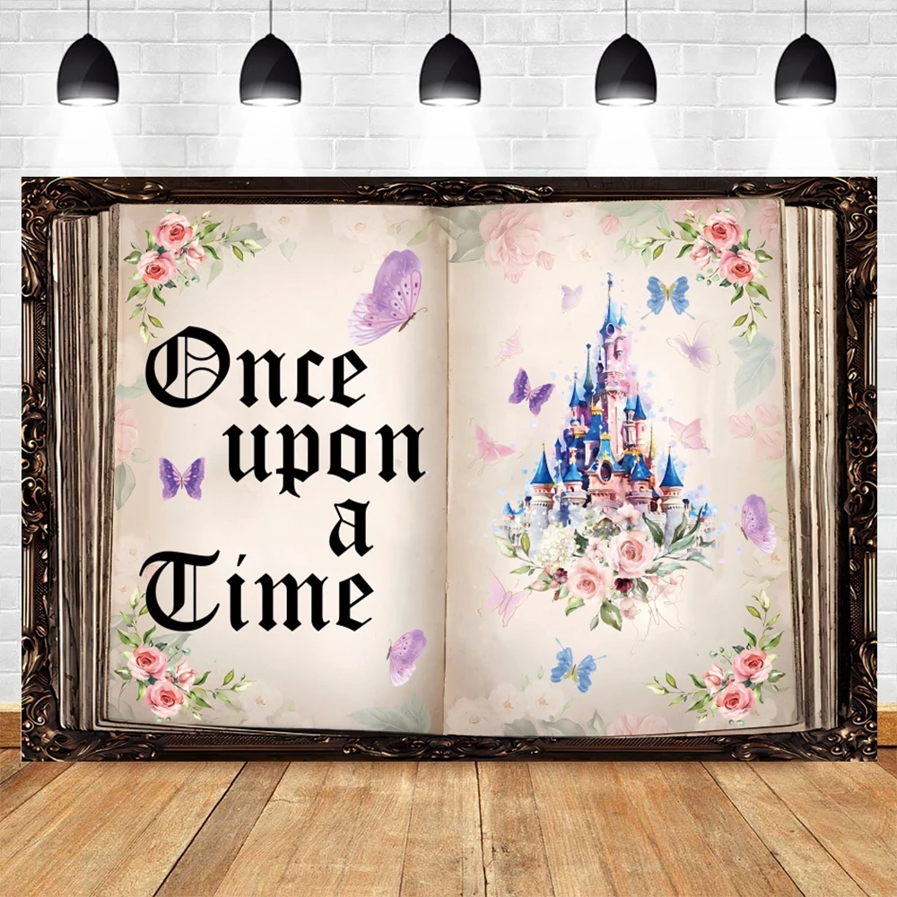 Fairy Tale Books Photography Background Once Upon a Time Ancient Castle Butterfly Flower Princess Girl Birthday Wedding Backdrop