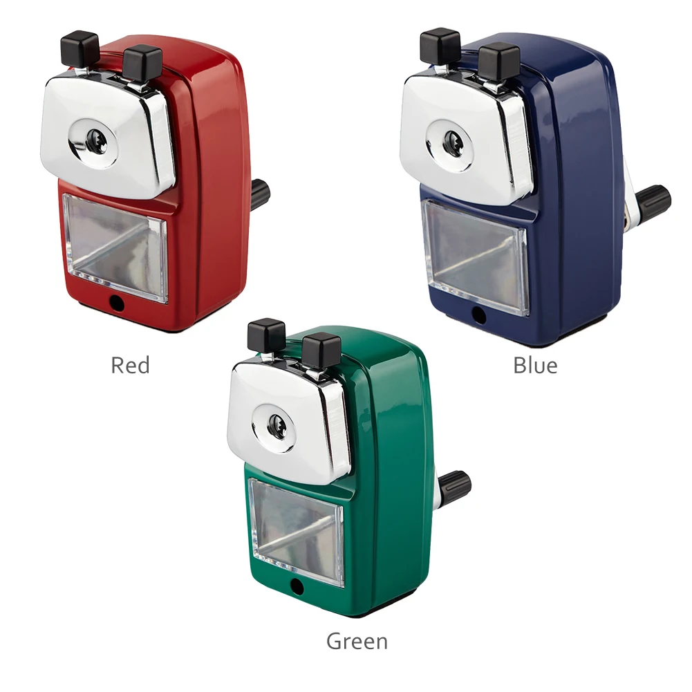 เครื่องเหลาดินสอแบบหมุนสำหรับเด็กเครื่องตัดด้วยมือสำหรับโรงเรียนสำนักงานด้วยตนเองเครื่องเขียนตั้งโต๊ะของขวัญข้อเหวี่ยงมือกับภาชนะบ้าน