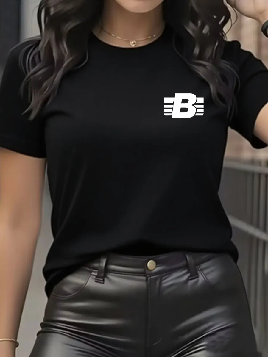New women‘s Round Neck Running T-shirt Spring/Summer Thin Top Striped B print Quick Dry Short Sleeve Breathable Fitness Sports