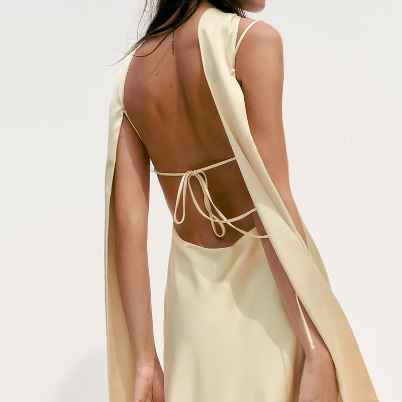 

Шелковое атласное платье с высокой талией и шарфом, новое летнее женское модное длинное платье-конверт для банкета