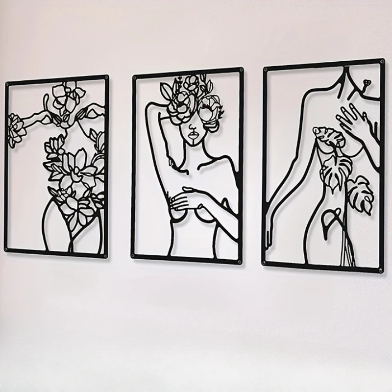 

3pc Minimalist Abstract Woman Wall Art - Metal Line Drawing Home Decor in Bedroom Kitchen Bathroom Wall decor metal wall hanging