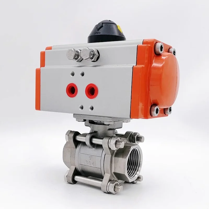 DN8 DN10 DN15 DN20 DN25 DN32 DN40 DN50  Three Piece Pneumatic Ball Valve with High Platform 304 Double Acting Cylinder