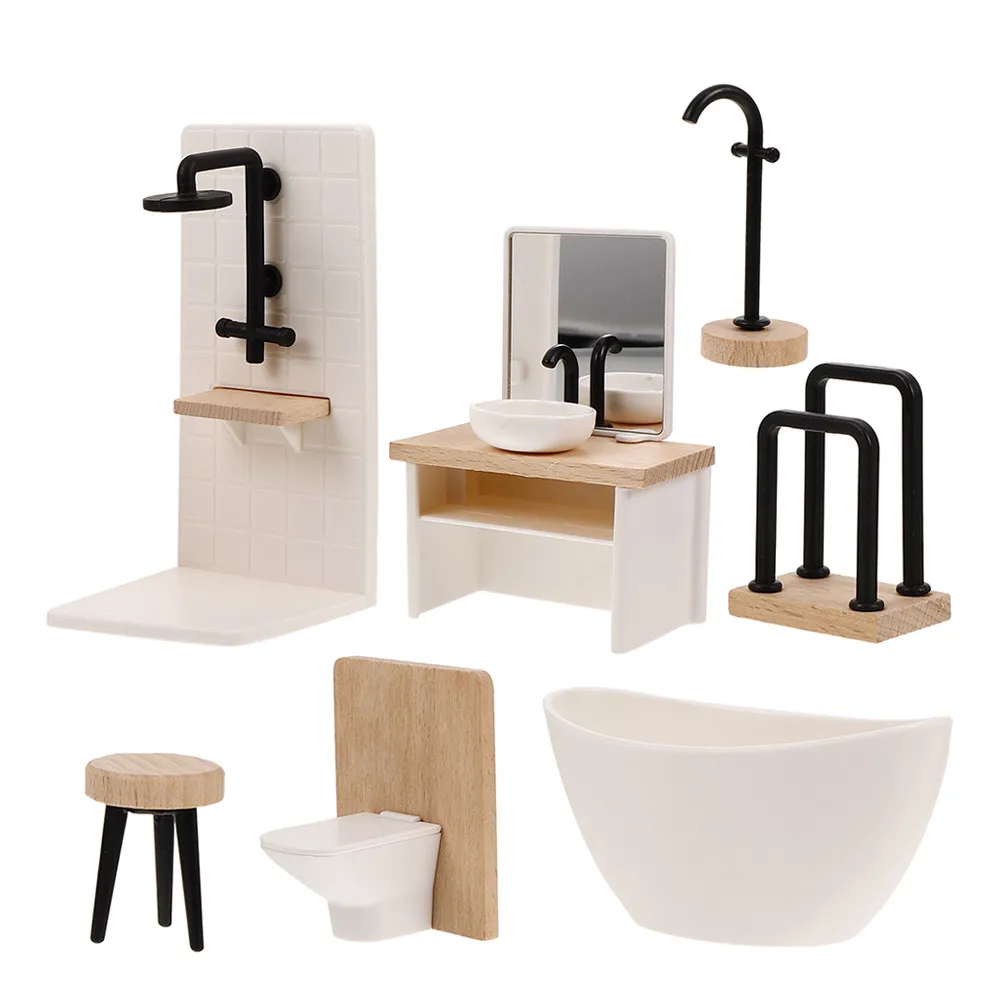 

1Set Realistic Miniature Bathroom Furniture Set Mini Dollhouse Accessories Bathroom Decoration Plastic Wood Playset