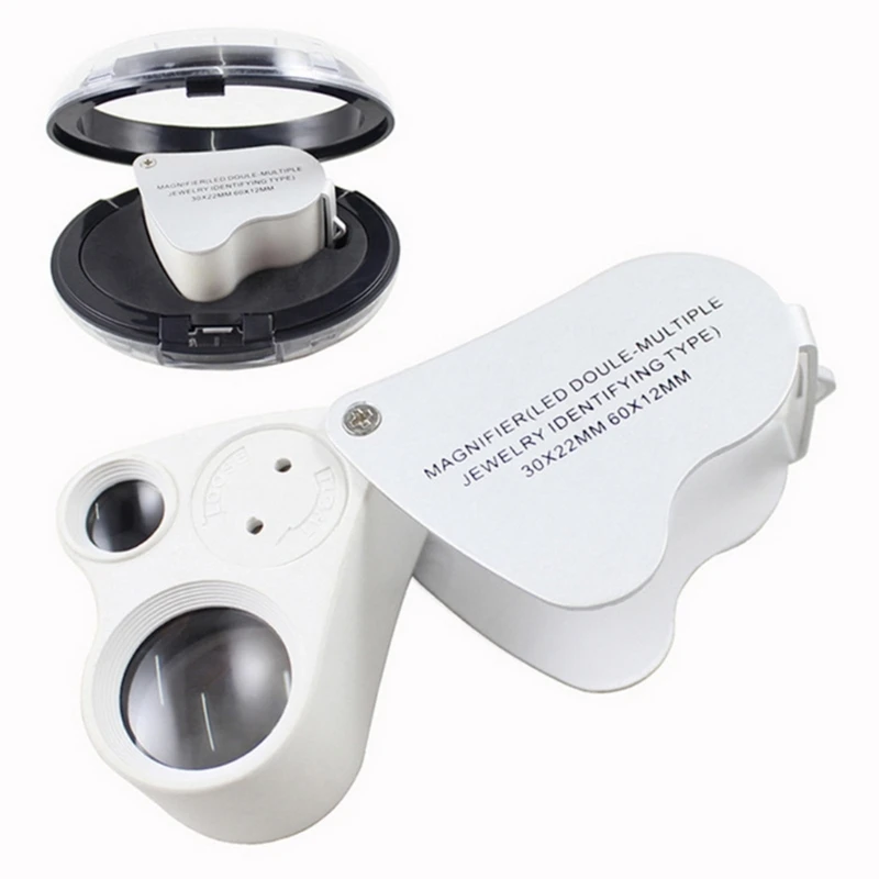 Lupa joyero, lupa plegable con luz LED, lupa 30 60 para diamantes, joyeros, monedas, sellos