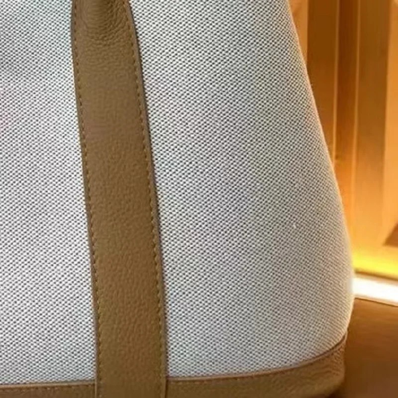 

High Quality Canvas with First Layer Cowhide Women's Handbag Large Capacity Contrasting Color Single Shoulder Tote Bag Commuting