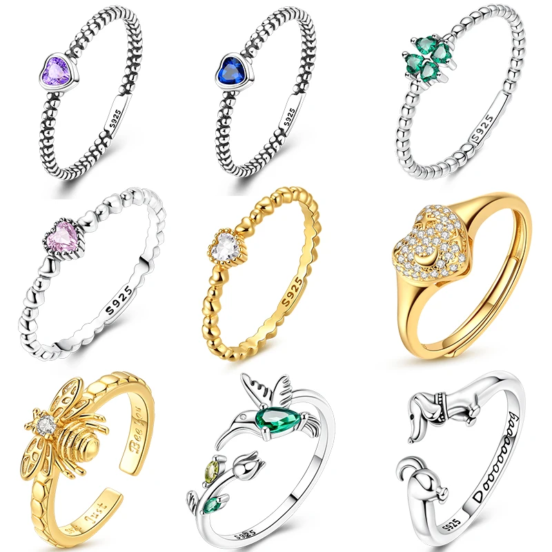 Anillo de Plata de Ley 925 para Mujer, Diseño de Luciérnaga Dorada Vintage, Trébol de Cuatro Hojas, Joyería de Boda, Regalo para Mujer