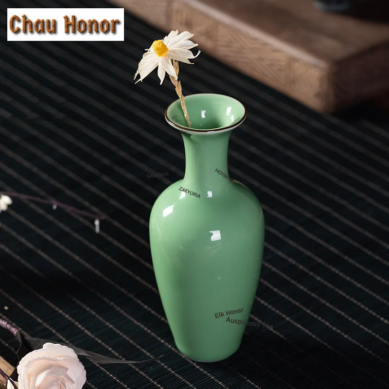 ZAEYORIA Longquan Celadon Vase Vintage Terrarium Room Decor Flower Insert Plant Pot Household Flowerpot Desktop Ornaments Gifts