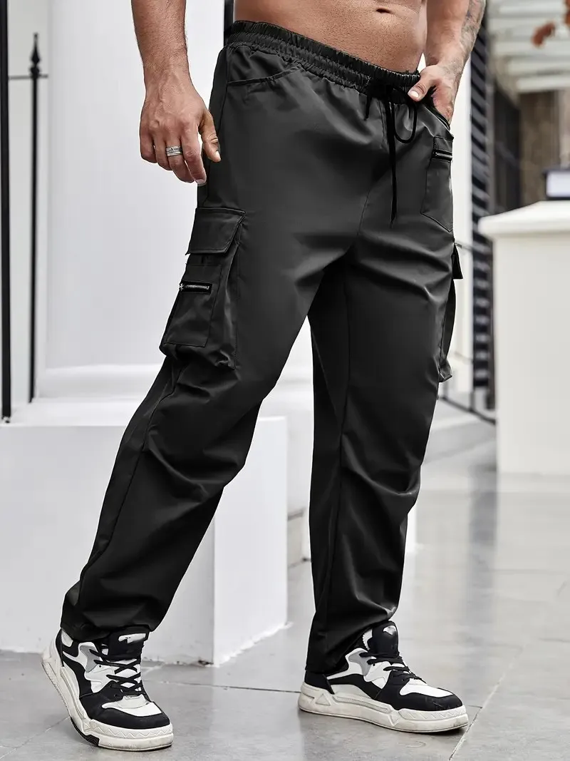 سراويل مدببة تكتيكية كلاسيكية للرجال سراويل صيفية بسحّاب سراويل فضفاضة غير رسمية بجيوب كبيرة Y2K ملابس خروج رفيعة