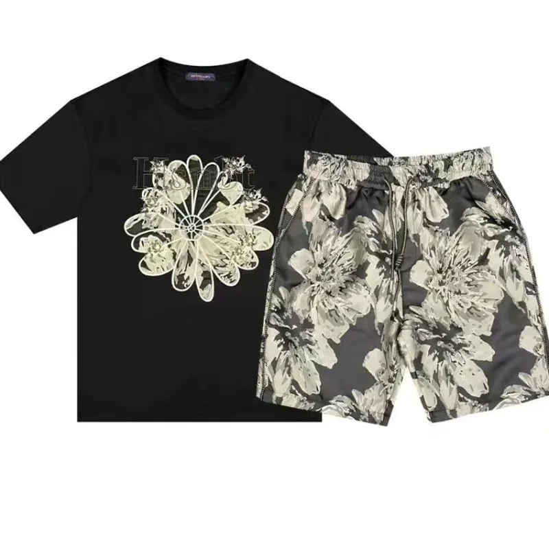 

European Station Light Luxury Casual Sports Suit Men's Summer Trend Brand Premium Sense Short Sleeve T-Shirt Shorts with A Set