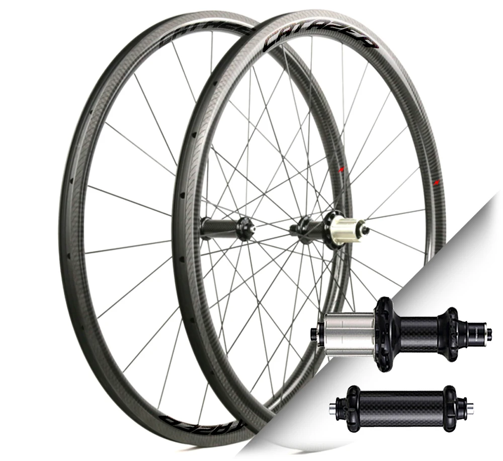 Carbon Fiber Road Bicyclle Wheelset Rim Brake Wheels with Carbon Straight Pull Hub 700C 30/35/38/40/45/50/55/60/88mm