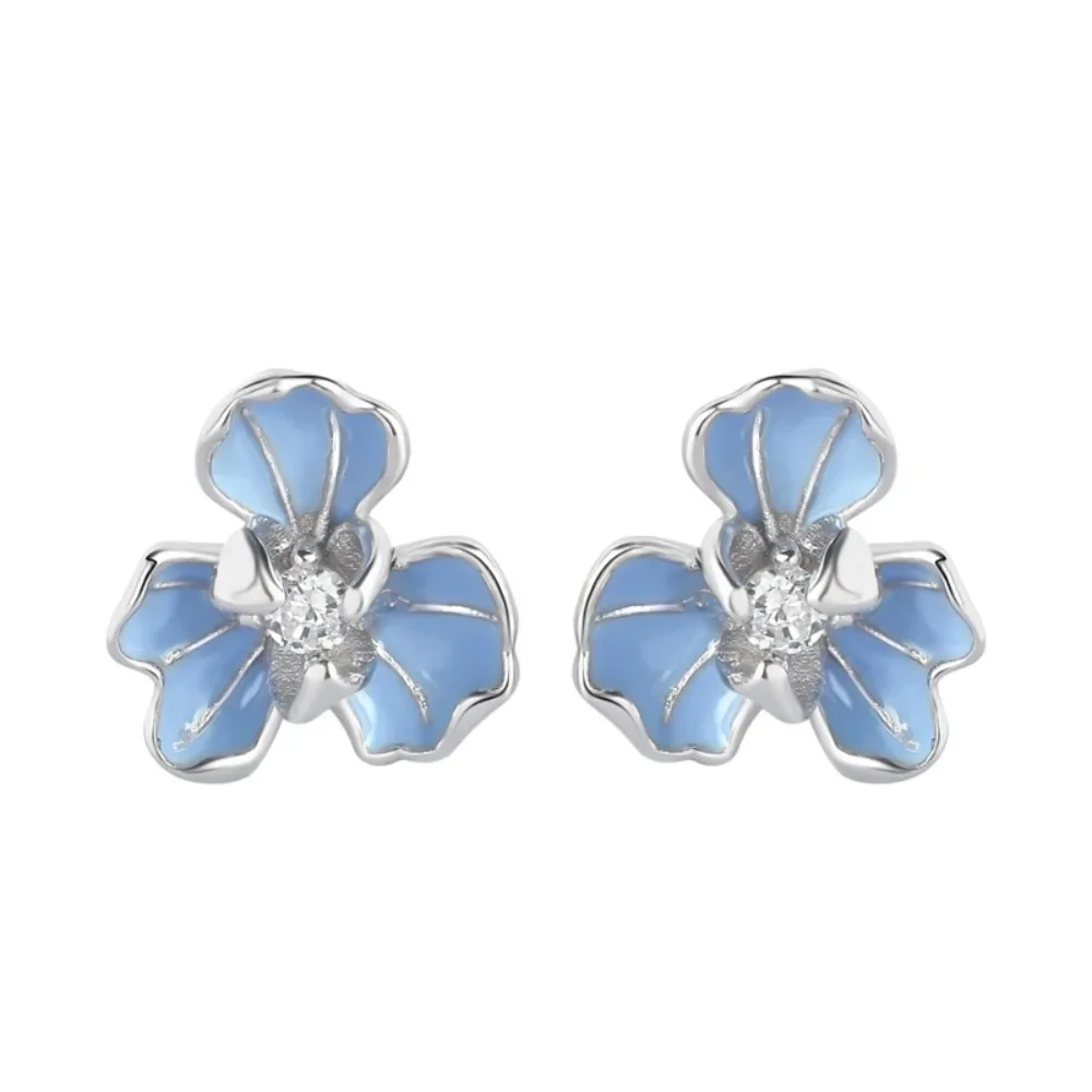 Monkton 925 Sterling Silver Stud Earrings Sweet Plumeria Creative Drop Glue Fine Jewelry for Women Flower Earring Wholesale