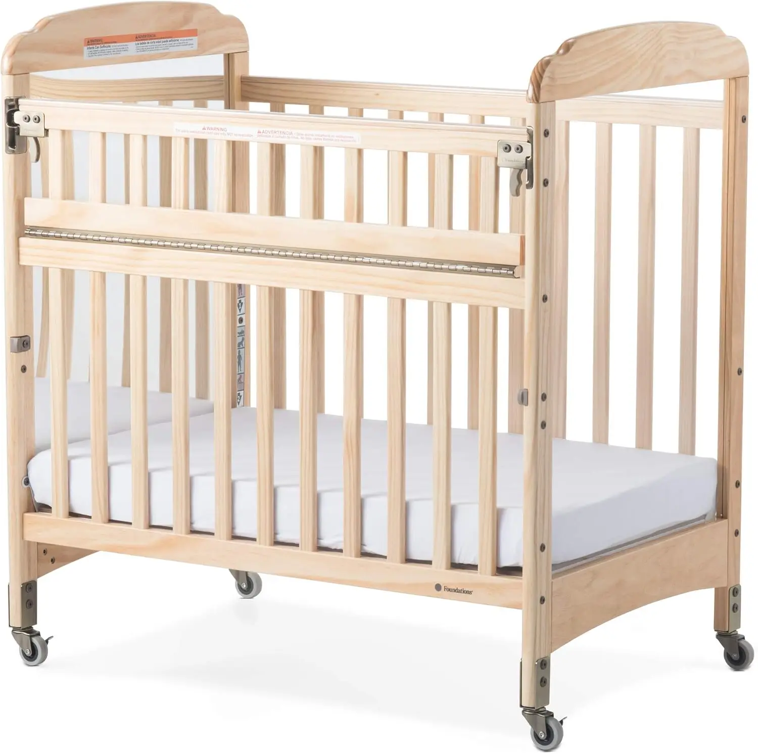 Foundations Serenity SafeReach Side Compact Crib, Nonmarking Commercial Casers, Low Profile, Solid Steel Frame, Adjustable