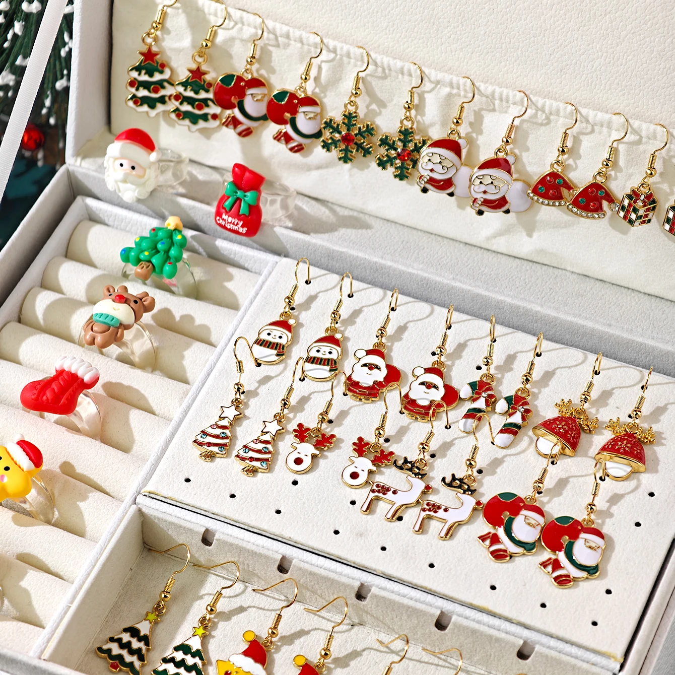 مجموعة أقراط وخاتم لحفلات عيد الميلاد - زيت سبيكة إبداعي مخصص - قطرة ندفة الثلج، الرنة، وهدية شجرة عيد الميلاد #3