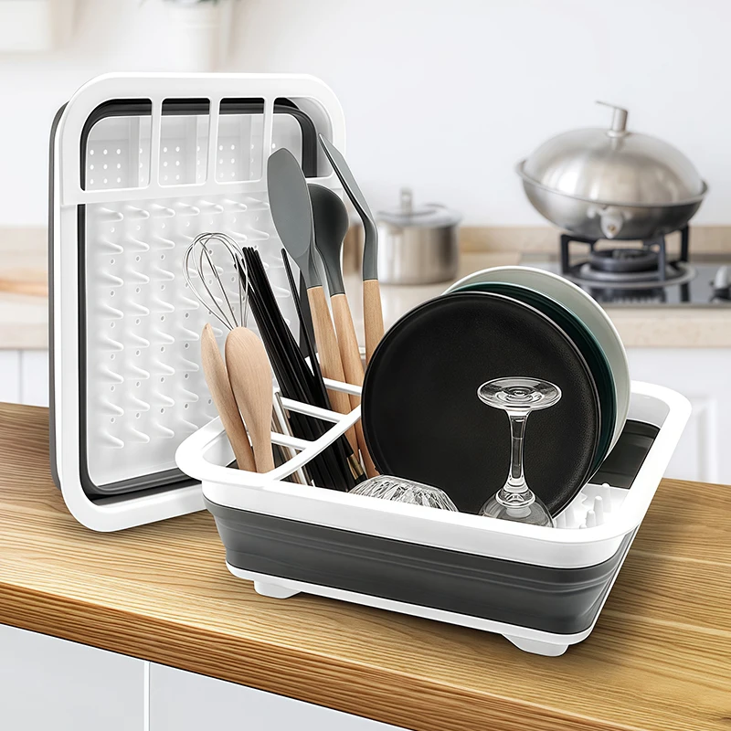 Foldable Bowl Rack,portable Kitchen,RV,camper Van,and Travel Trailer Cutlery Drain Storage Box,space Saving Kitchen Storage Tray