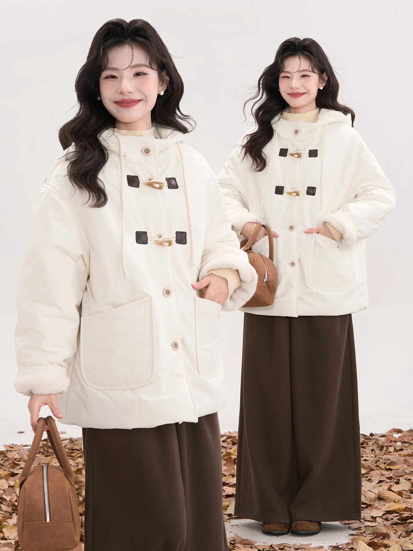 

Heme Cotton Jacket Women's Casual Long Coat with Hood And Button Closure Thickened Winter Outerwear Pure Color Commute Style
