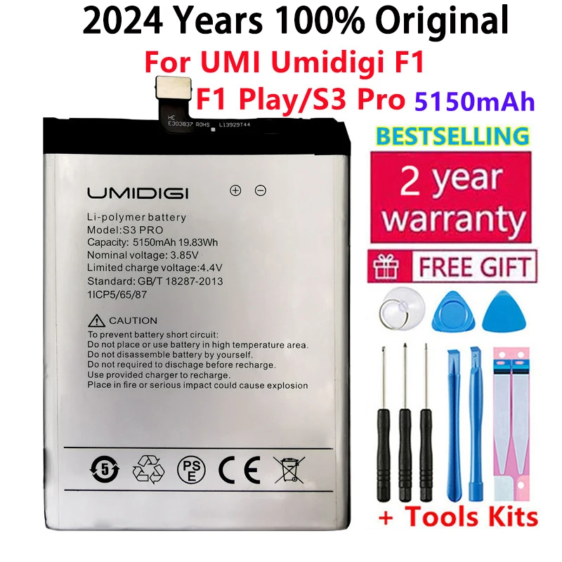 

2024 Years 100% Original Replacement Battery For UMI Umidigi F1 F1 Play S3 Pro 5150mAh Hight Capacity Batteries Bateria+ Tools