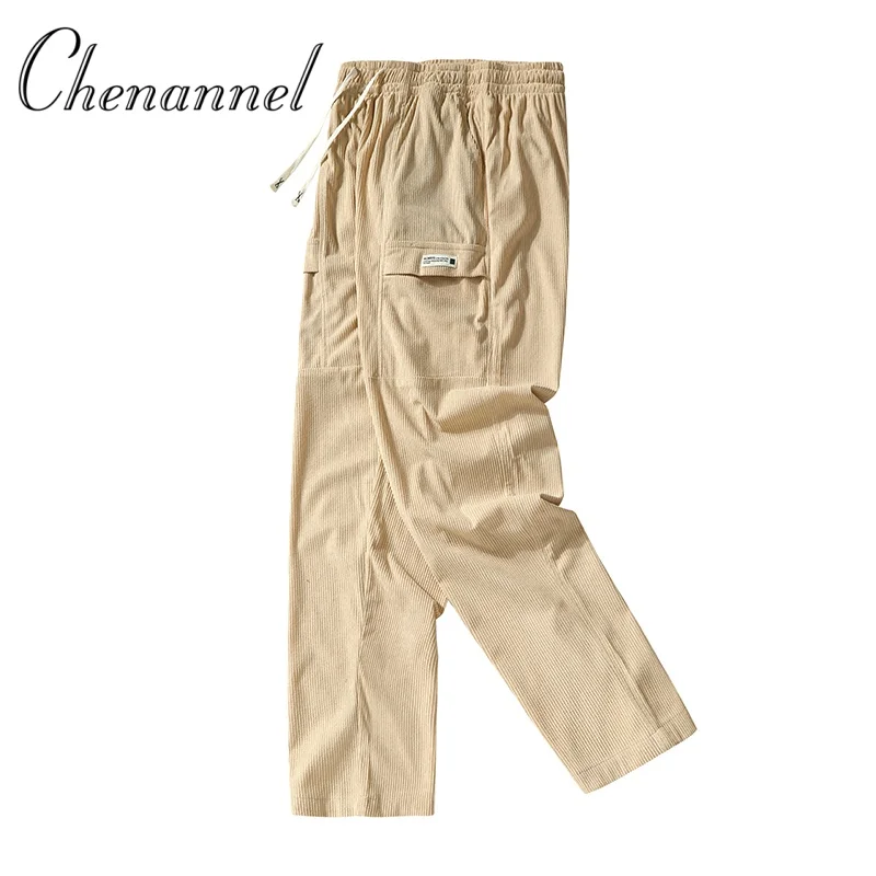 

Fashion Solid Men's Pants Retro Ankle Length Casual Korean Style Pant Male Elastic Waist Loose Pant Man Streetwear Black Gray