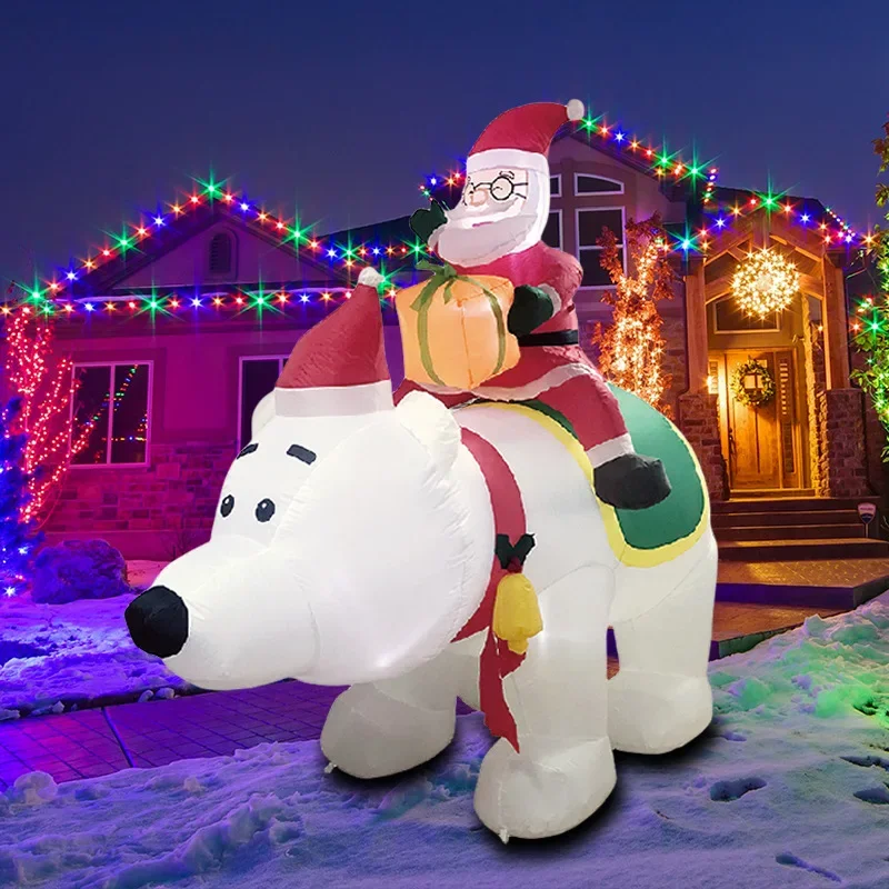 Christmas Inflatable Polar Bear Back Santa Air Mold Belt Gift Box Garden Lighting Decoration Ornament