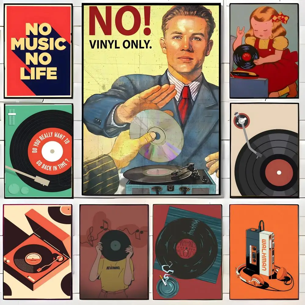 Retro Music Theme Mid Century Retro Vinyl Records Poster Wall Art Print Decorative Mural Home Decor Gift Unframed