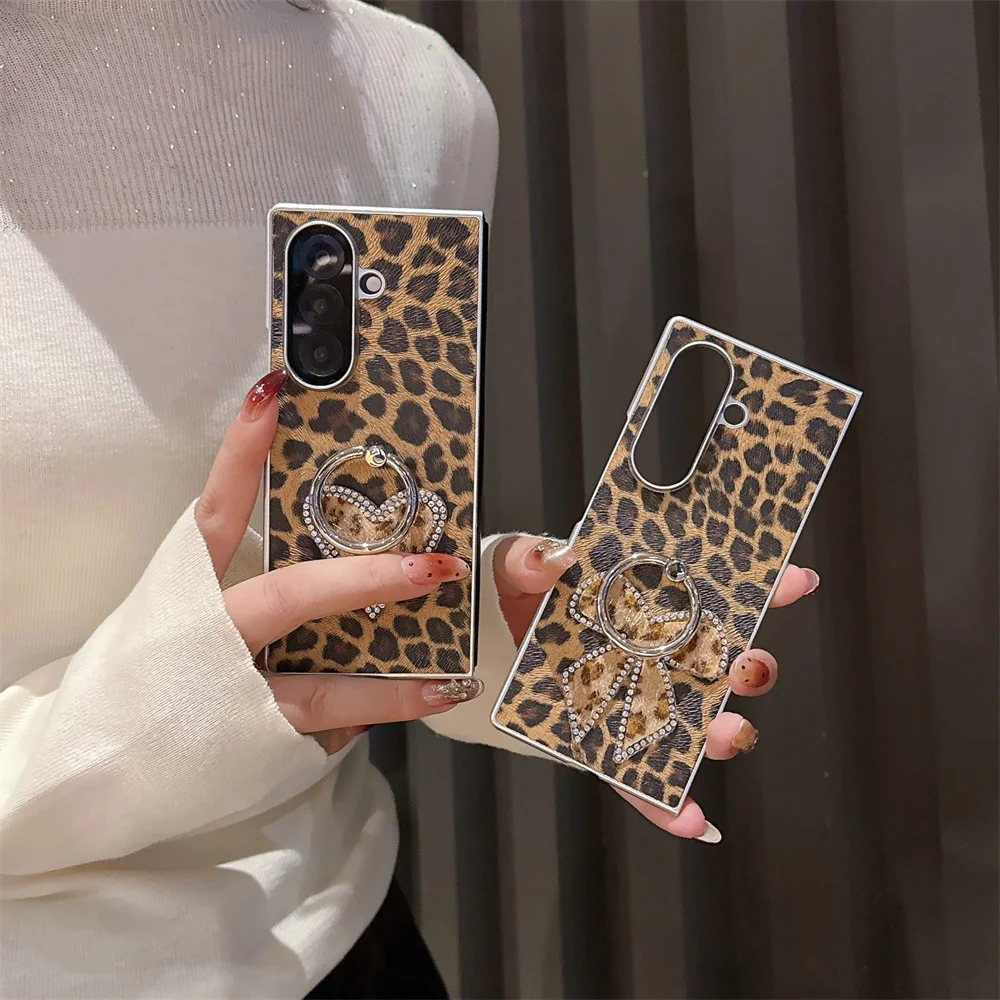 

Fashion Leather Luxury Diamond Love Bow Phone case for Samsung Galaxy Z Fold6 fold5 4 3 Fold7 Cover With Ring Holder Cute Cases
