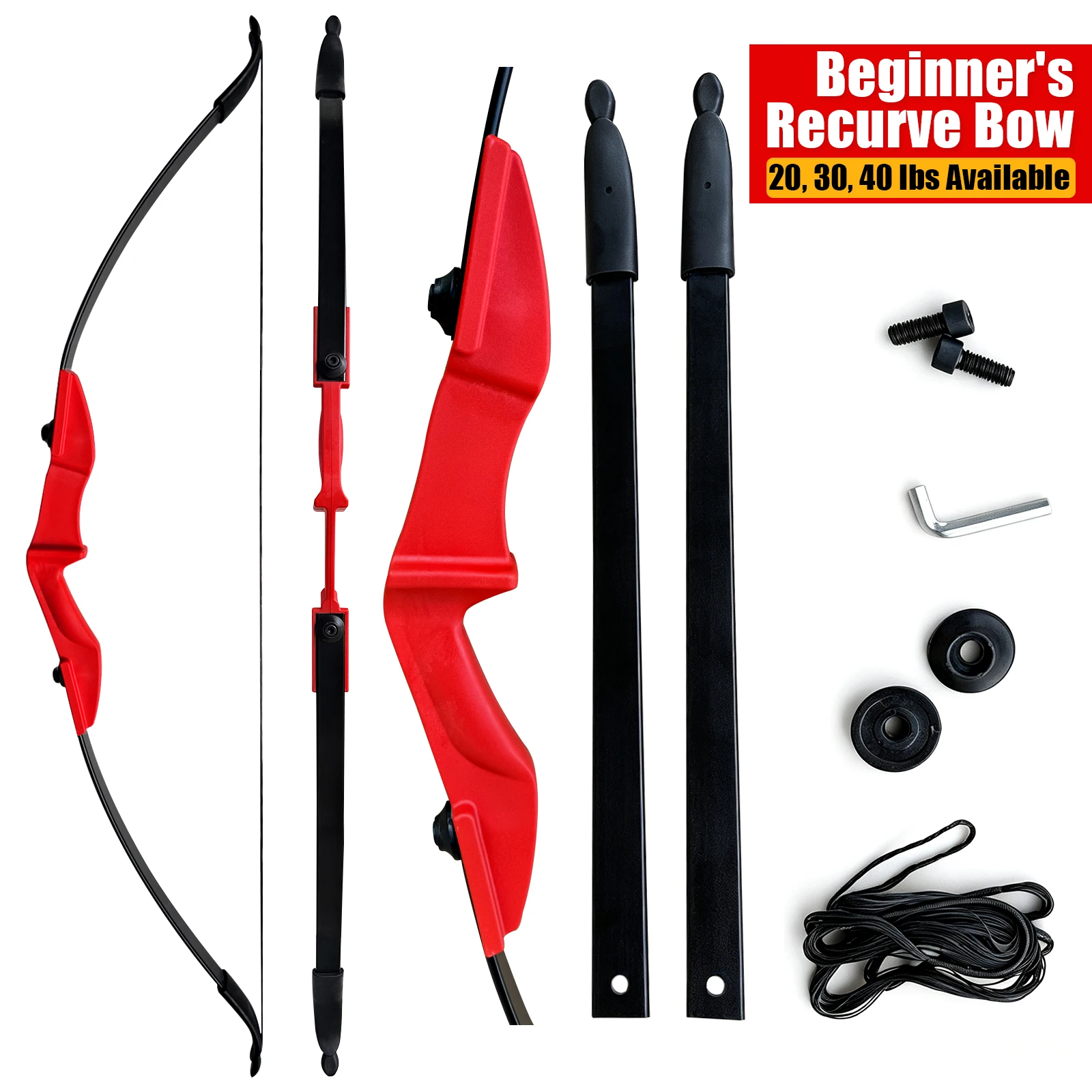 Archery Recurve Bow 53" Standard Set for Adults 20 30 40lb, Takedown Archery Kit for Beginners Right & Left Handed Outdoor Target Practice & Training, Adult Beginners to Advanced Outdoor Target Practice,Red