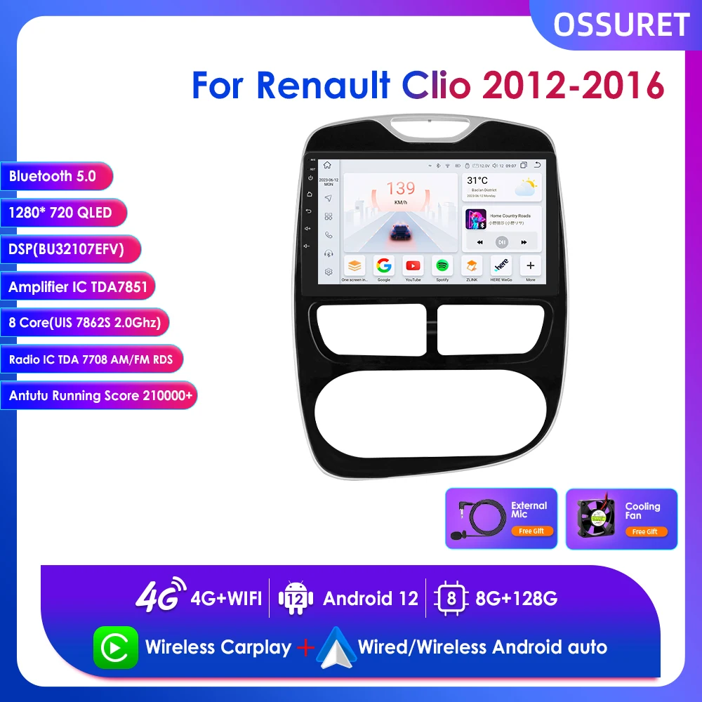 

10,1 "беспроводной Carplay стерео радио Android авто для Renault Clio 3 4 2012-2016 Автомобильный мультимедийный плеер GPS Navi BT SWC RDS 4G DSP