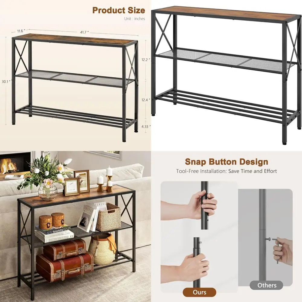 

Rustic 3-Tier Console Table for Entryway, Living Room, and Office in Brown & Black
