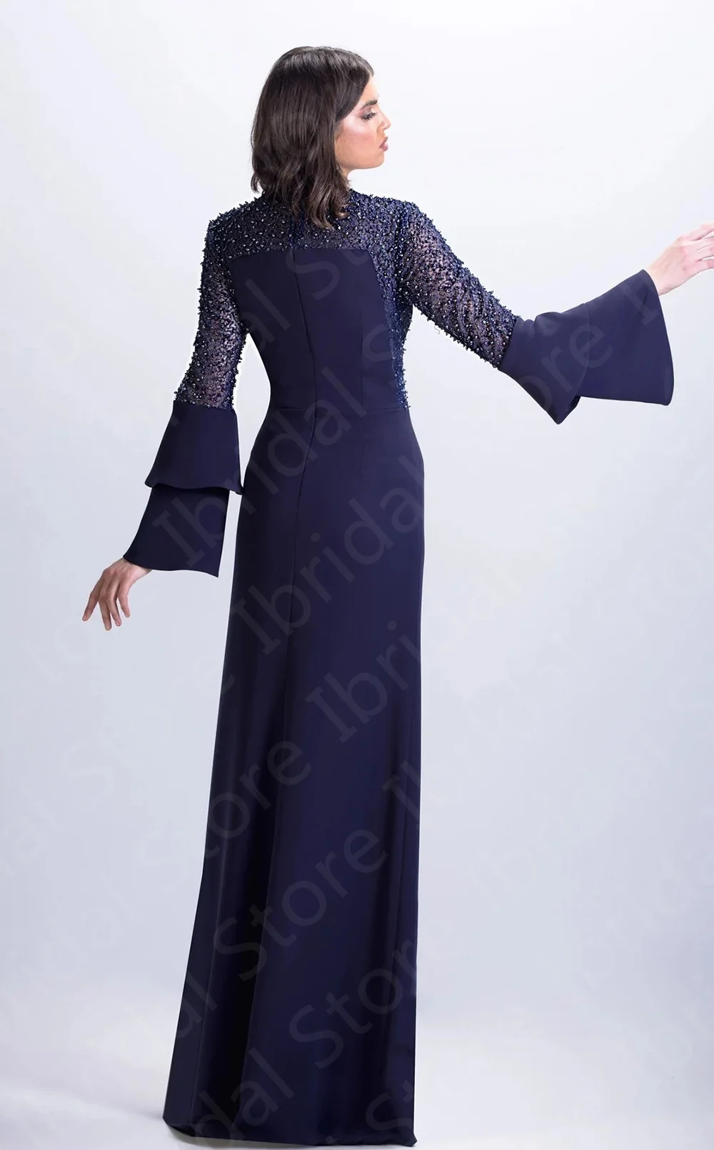 Modest Navy Blue Mother Gowns for Women Arabic 2024 Mother of the Bride Dress Long Sleeves Beading Wedding Guest Gowns Muslim