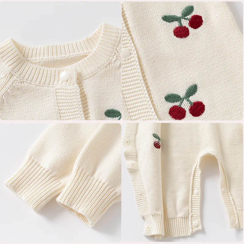 0-24M 100% Cotton Newborn Kid Baby Girl Romper Winter Warm Clothes Knit Baby Sweater Long Sleeve Jumpsuit Thick Outfit