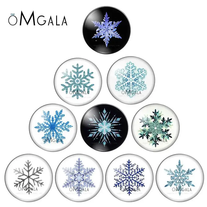 Cute Winter Snowflake Art Patterns 10mm/ 12mm/14mm/18mm/20mm/25mm Round photo glass cabochon demo flat back Making findings