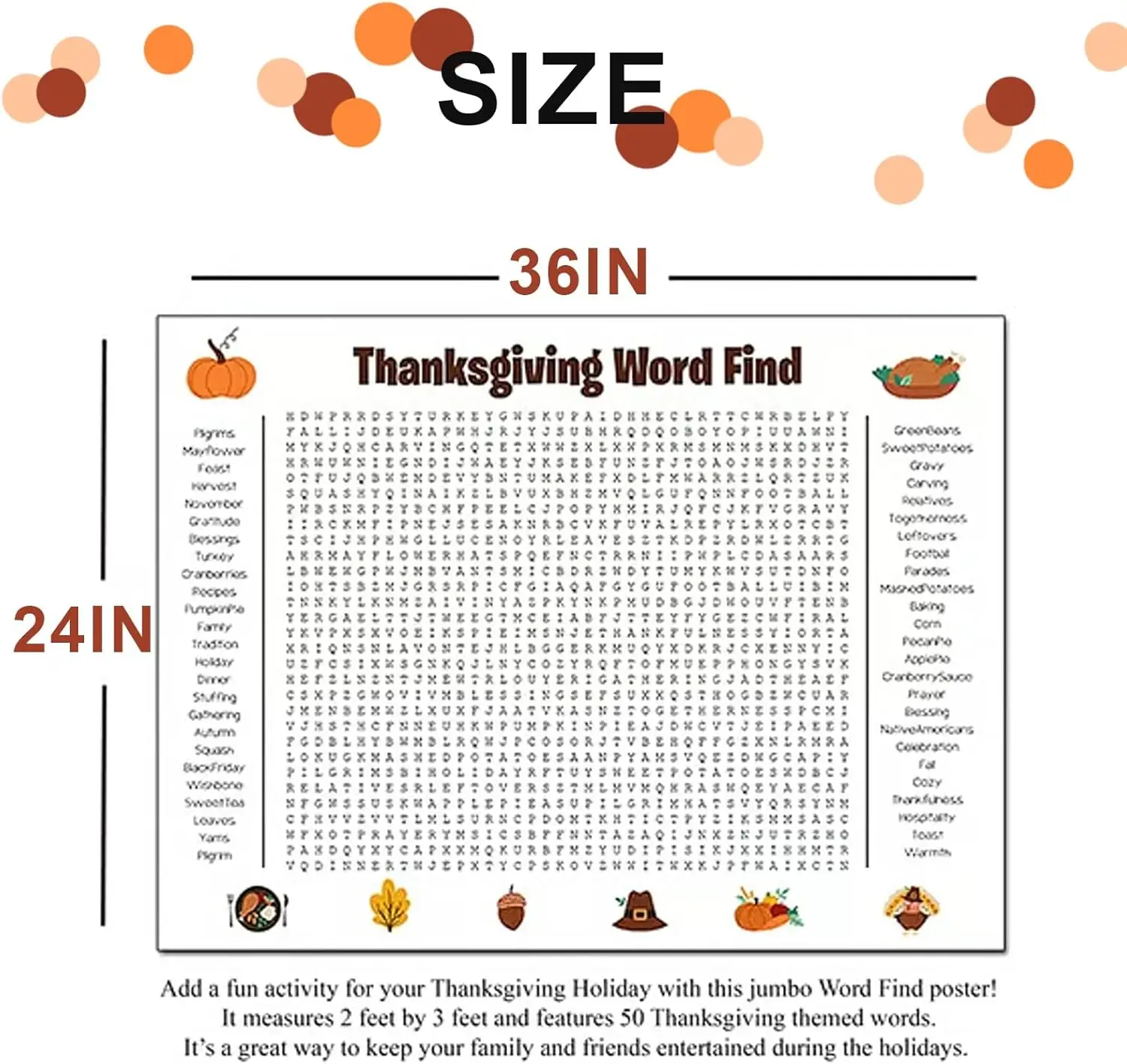 Thanksgiving Decoration Poster New Design Large Word Search Game Holiday Activity Poster Themed Giant Word Find Poster For Group