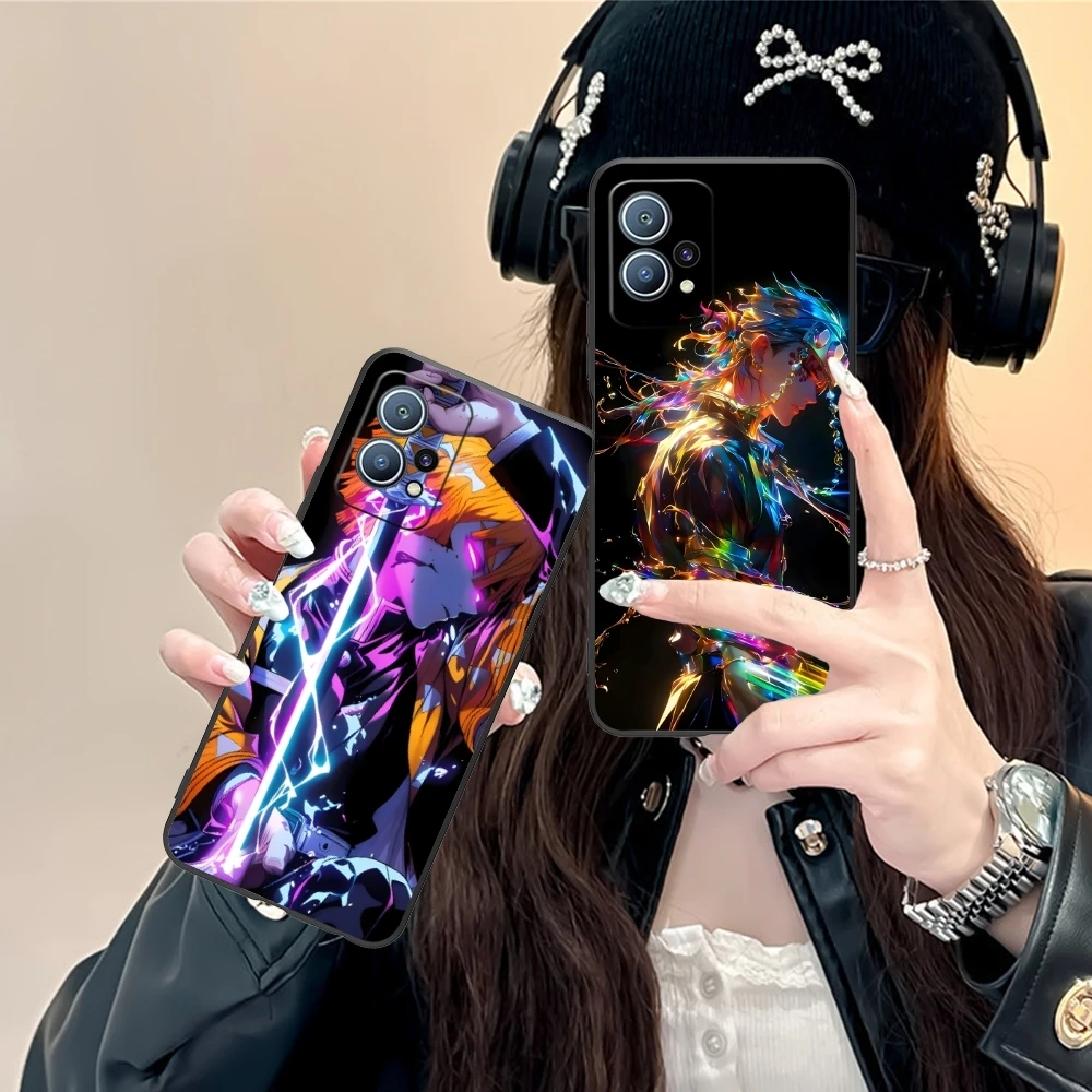 Demon Slayer Colored Neon Cell Phone Case for Huawei P60 P50 P40 P30 P20 P10 P9 P8 Pro Lite Plus Black Soft Phone Cover Shell