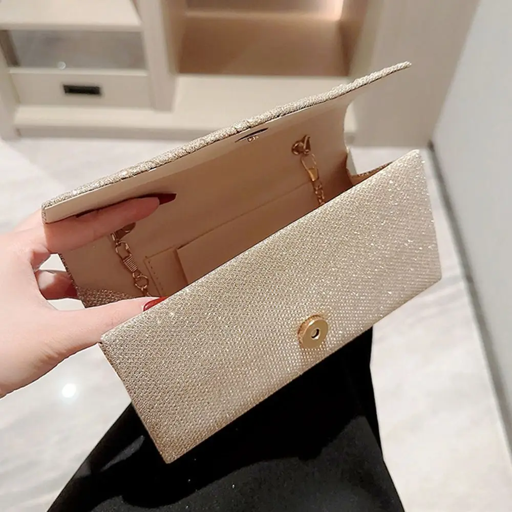 Luxury Sequins Evening Bags Gold Silver Satin Clutches Chain Bags Wedding Party image 2
