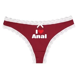 I LOVE ANAL Fashion Sexy Womens Lace Thong Letters Naughty Underwear for Women Lingerie Temptation Bowknot Low Waist Panties