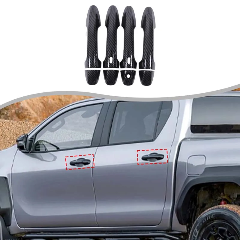 For Toyota Hilux Revo Rocco 2015-2024 Carbon Fiber Car Door Handle Protective Cover Decor Decoration Sticker Car Accessories