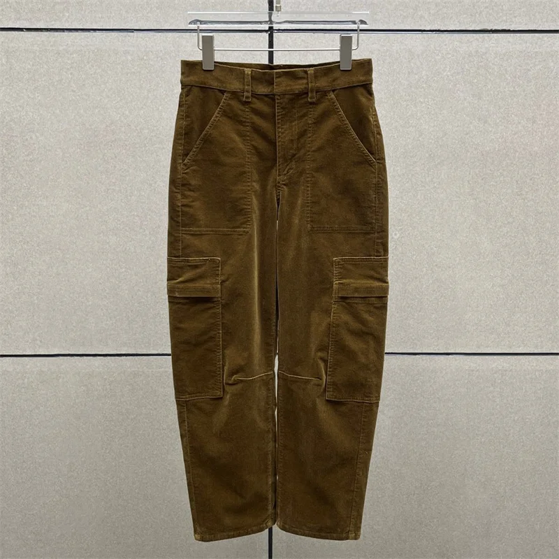 

Women's pants New low rise slim fit straight leg pants for autumn 2025 cotton corduroy casual pants Multi pocket cargo pants y2k