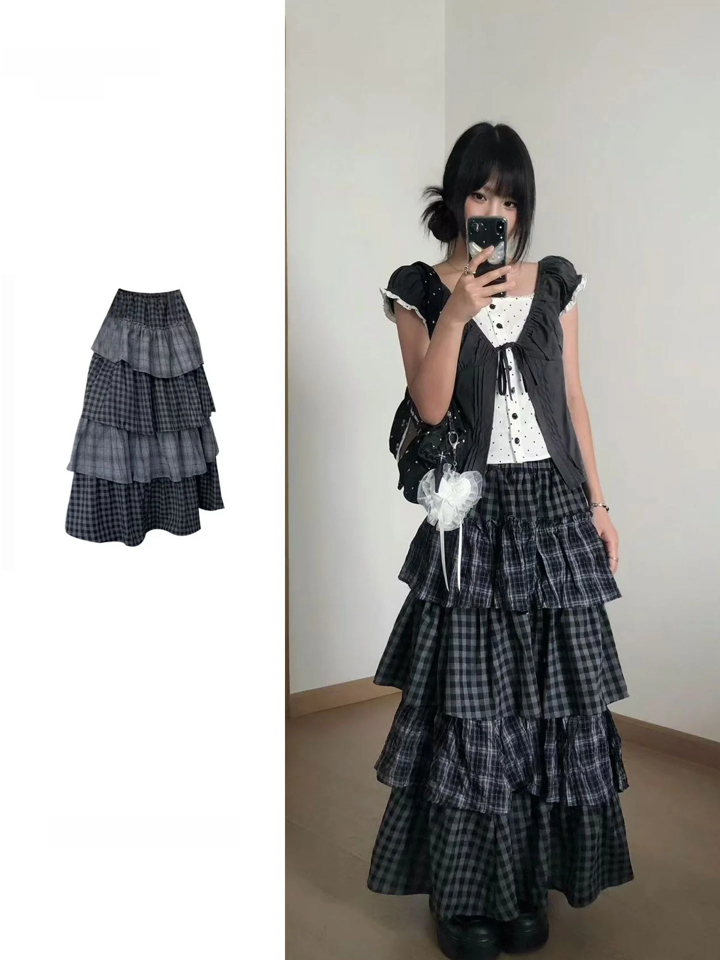 

Large Size Light Grey Cake Skirt Women's Summer Vintage Y2K Half-length Multi-layered Versatile Long Skirt