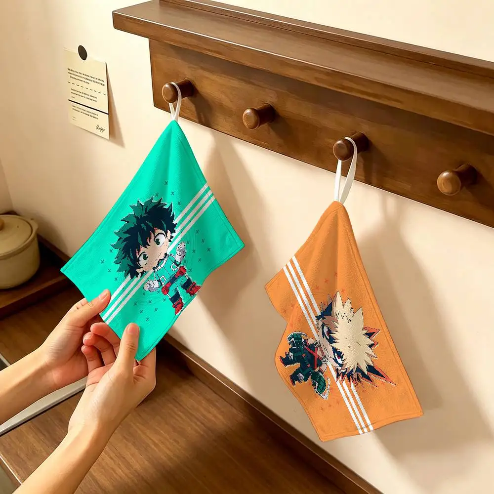Anime M-My H-Hero A-Academia Polyester Cotton Hand Wiping Towel, Hanging Towel, Quick Dry for Kitchen Bathroom Daily Supplies